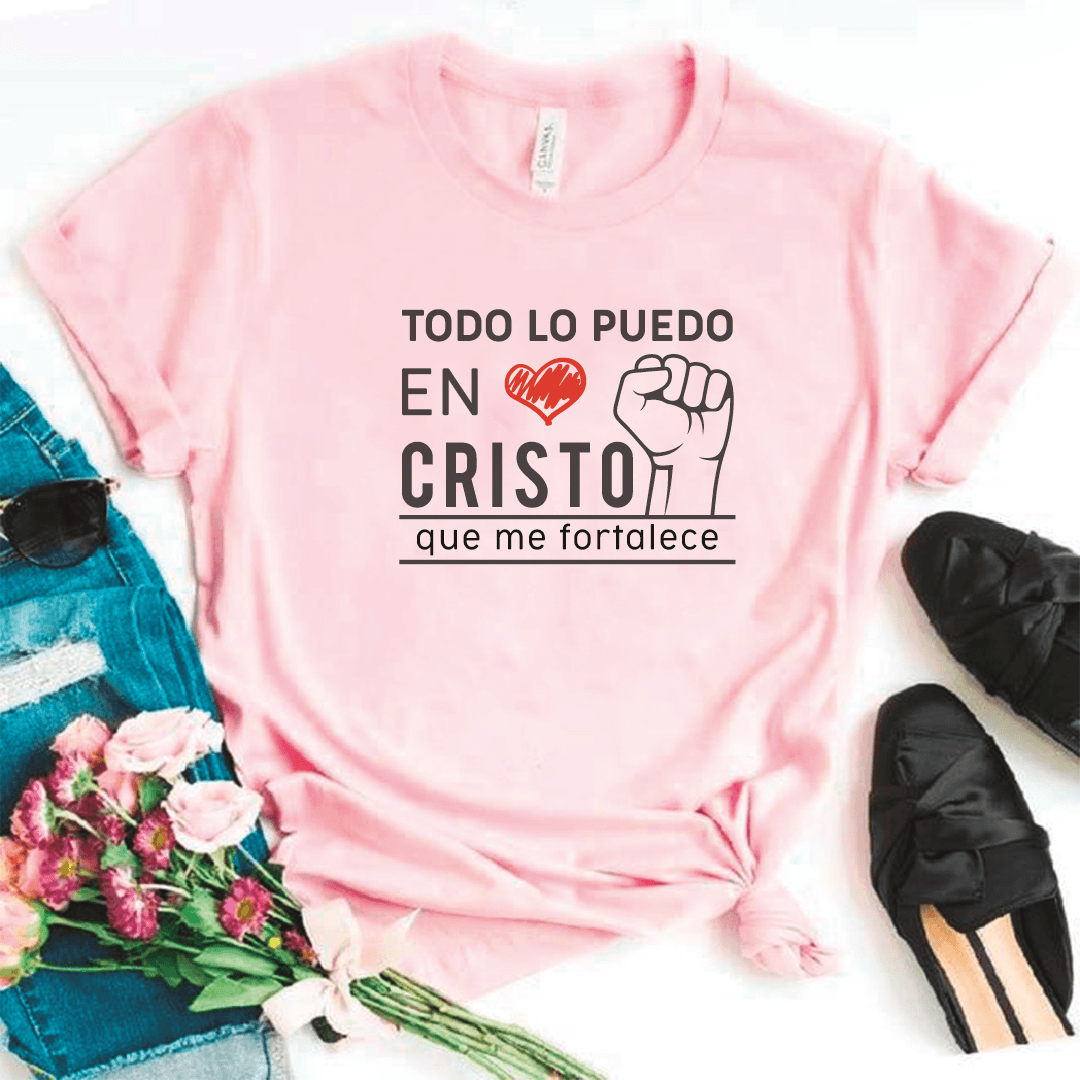 Camiseta estampada tipo T-shirt TODO LO PUEDO EN CRISTO QUE ME FORTALECE (CRISTIANOS) (DAMA) — foto 3