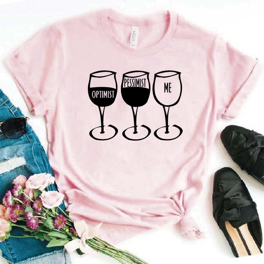Camisa estampada tipo T-shirt TRES COPAS DE VINO (optimist , pessimist, me) — foto 2