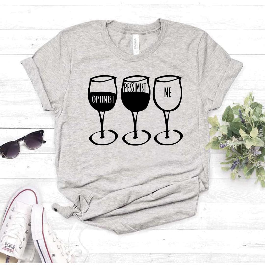 Camisa estampada tipo T-shirt TRES COPAS DE VINO (optimist , pessimist, me) — foto 3