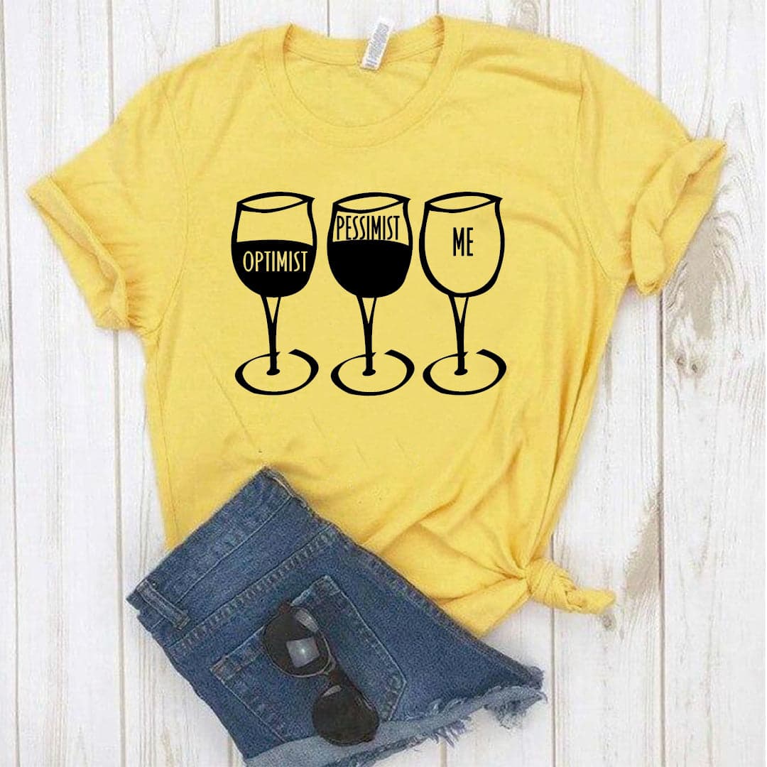 Camisa estampada tipo T-shirt TRES COPAS DE VINO (optimist , pessimist, me) — foto 5