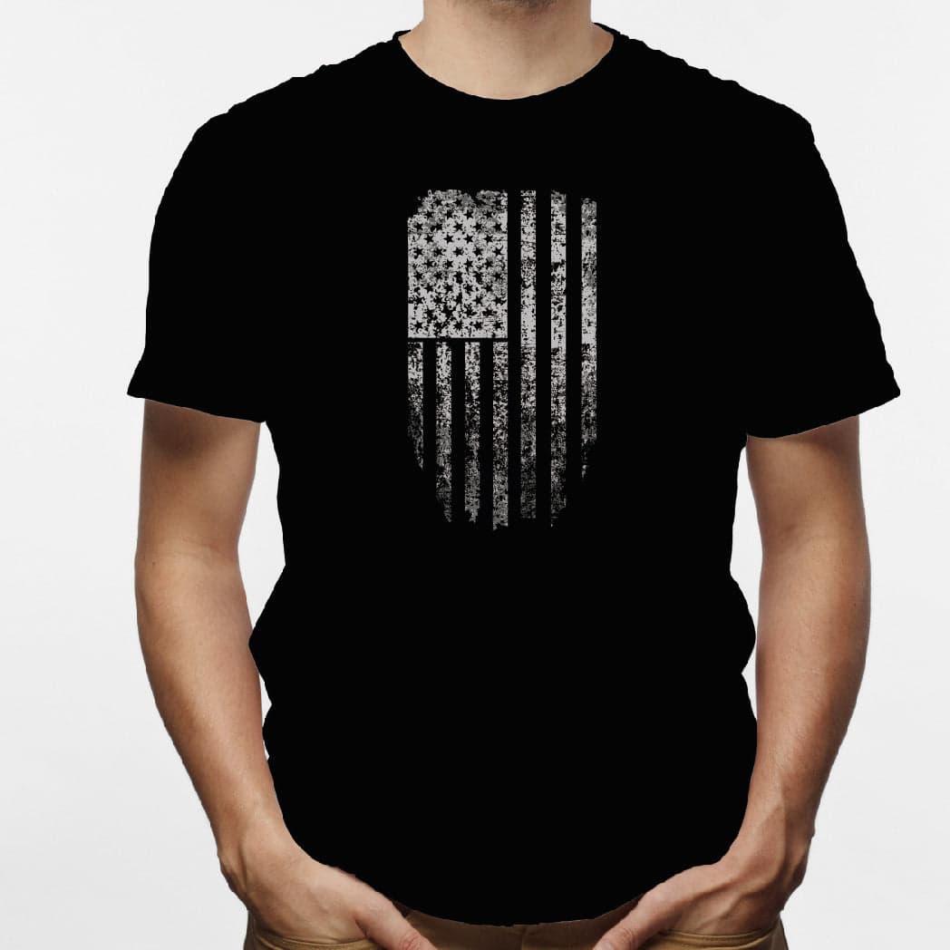Camisa estampada en algodón para hombre tipo T-shirt bandera de estados unidos distorsionada — foto 1
