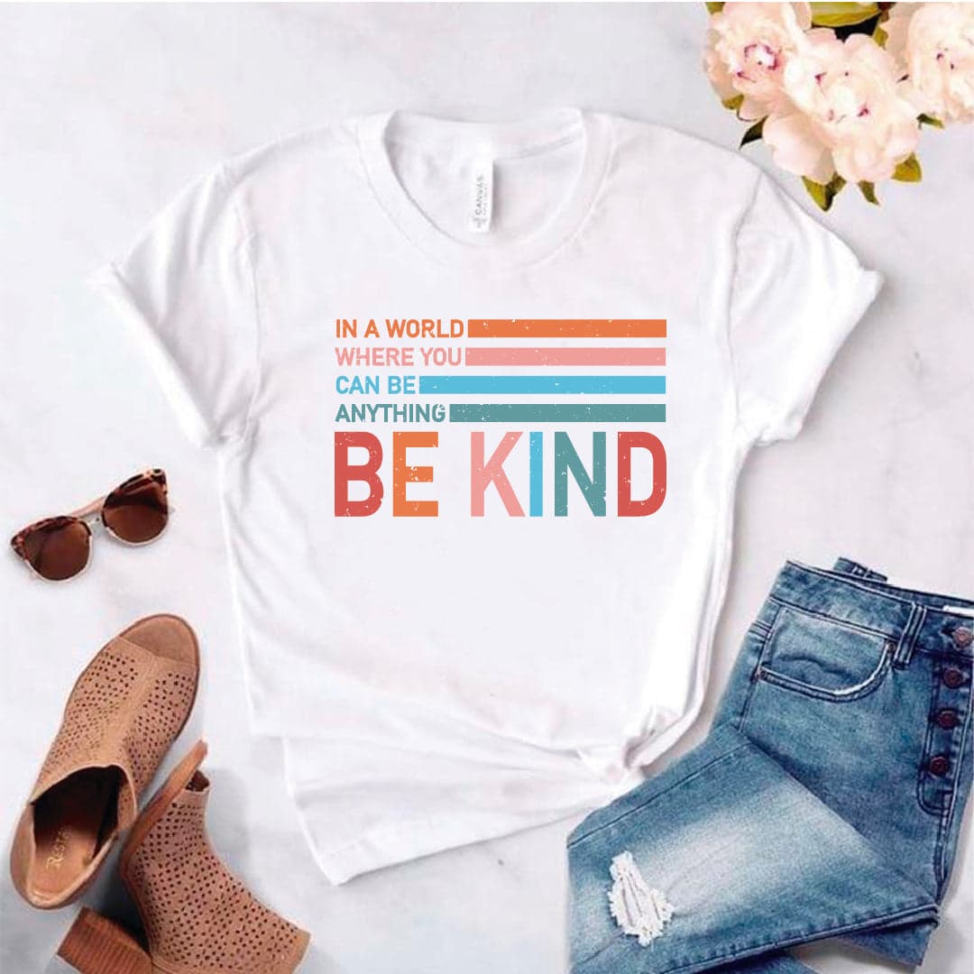 Camisa estampada en algodón para mujer tipo T-shirt be kind — foto 1