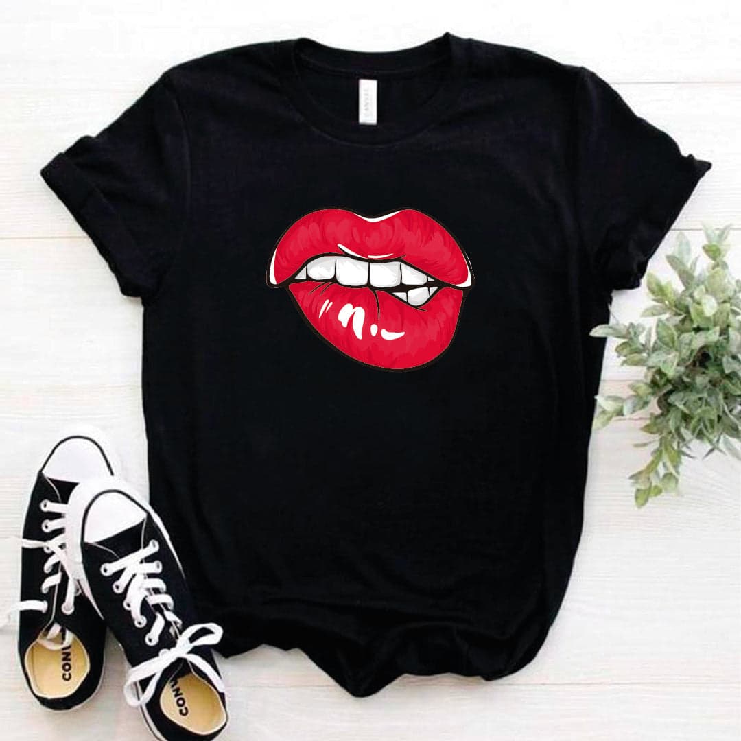 Camisa estampada en algodon para mujer tipo T- shirt boca femenina — foto 4