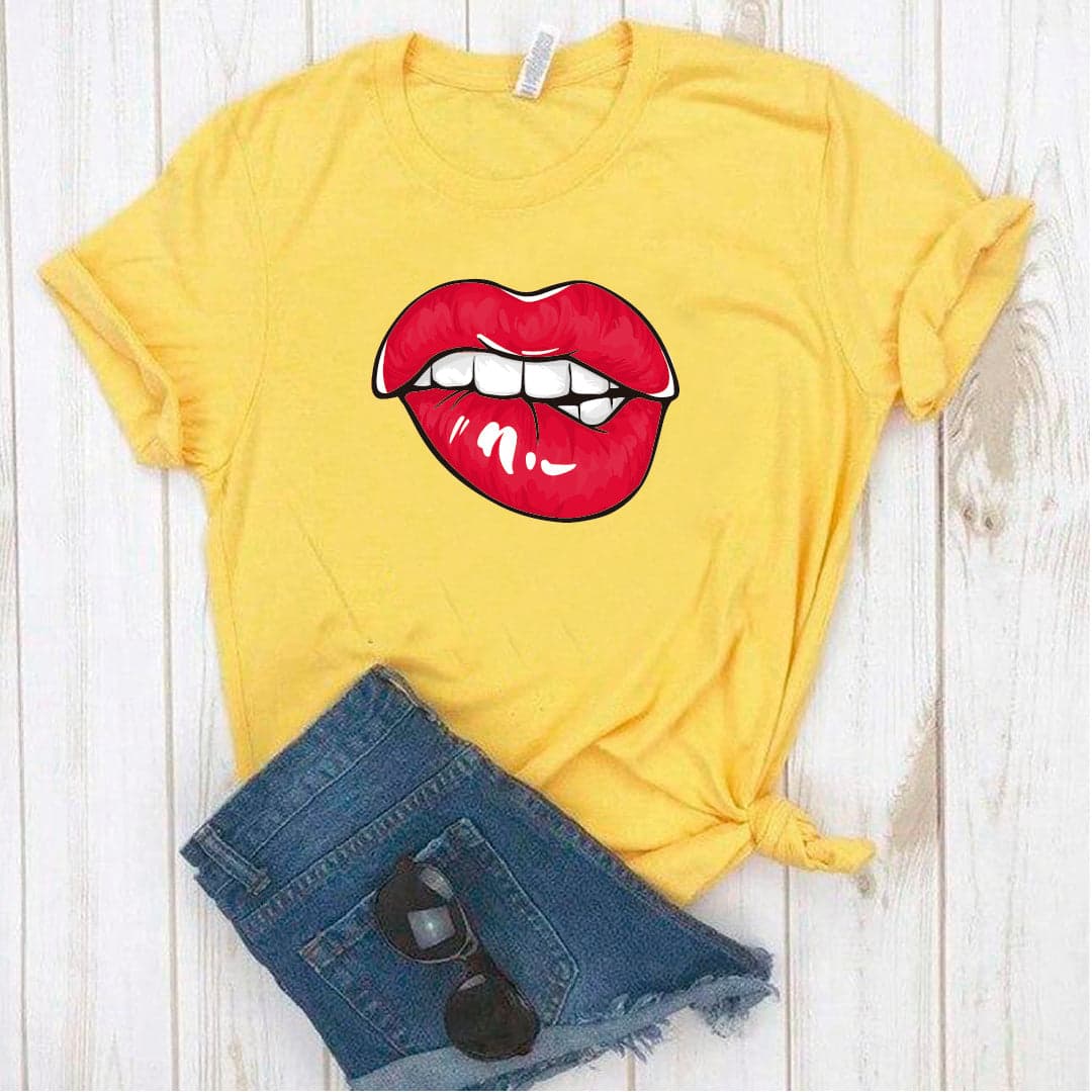 Camisa estampada en algodon para mujer tipo T- shirt boca femenina — foto 3
