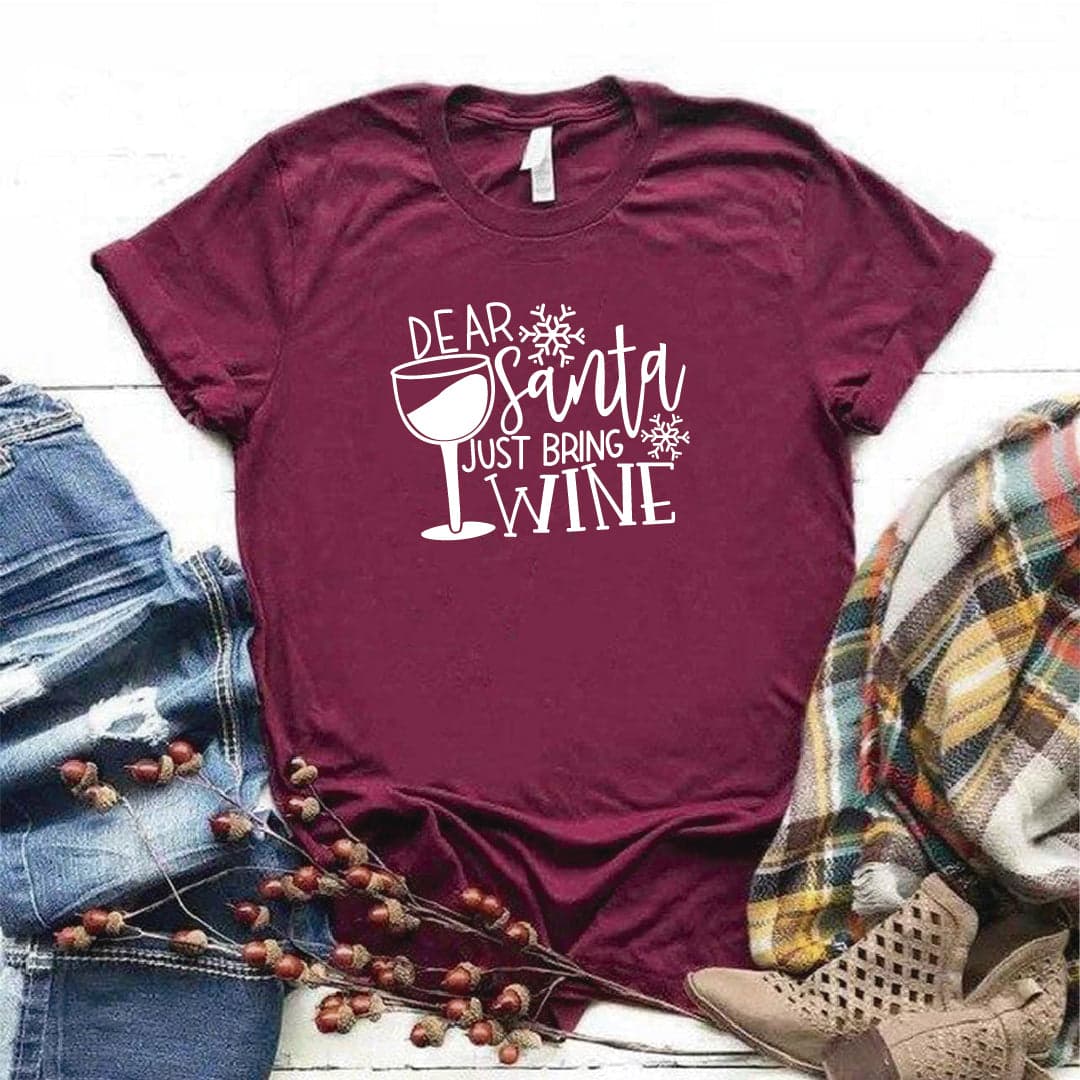 Camisa estampada  tipo T-shirt  dear santa just bring wine — foto 4
