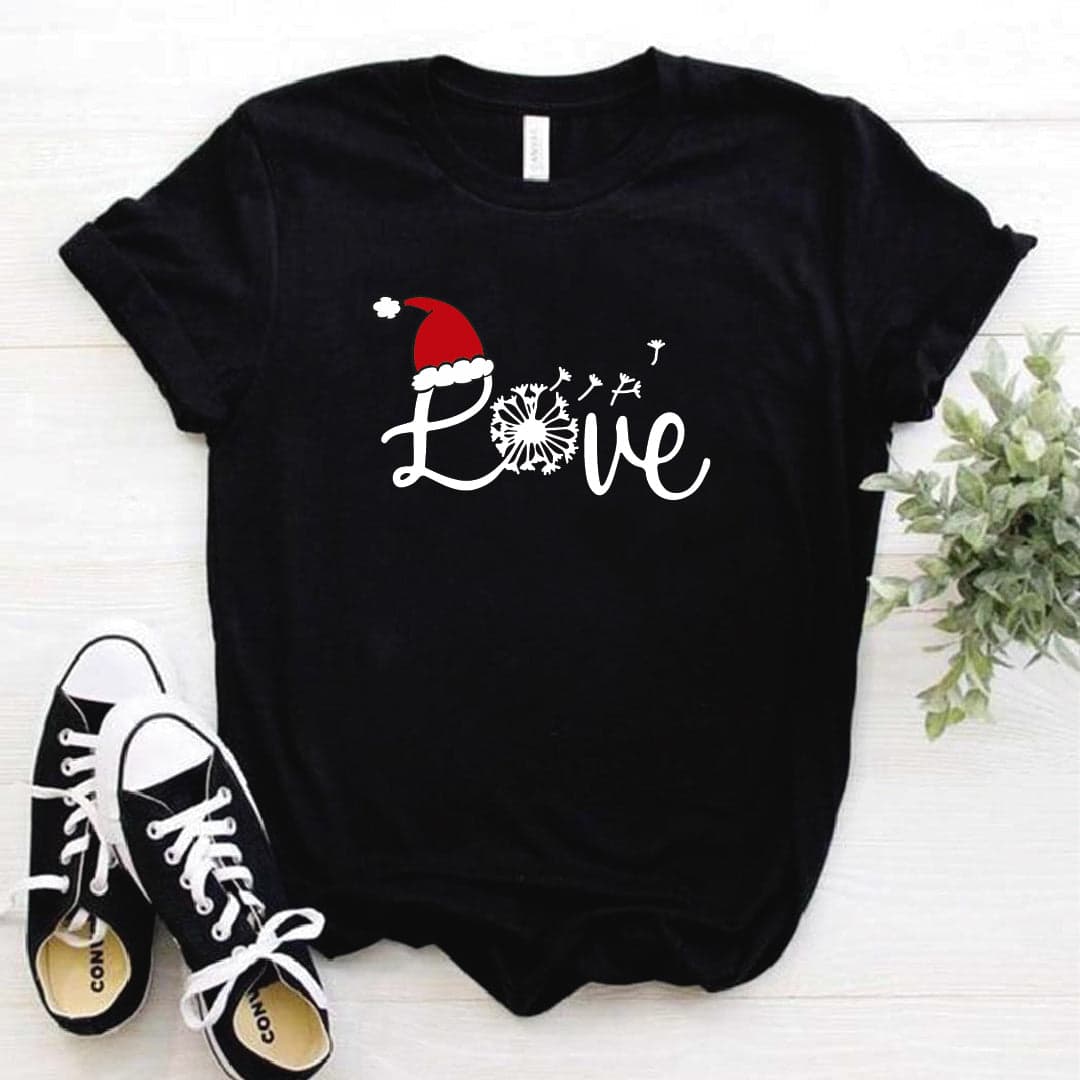 Camisa estampada  tipo T-shirt (Navidad) Love diente de león  Con Gorrito Navideño — foto 2