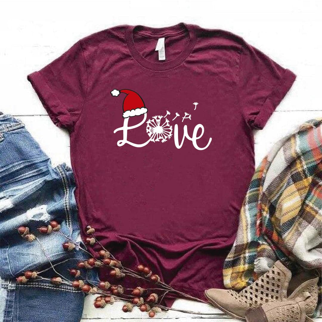 Camisa estampada  tipo T-shirt (Navidad) Love diente de león  Con Gorrito Navideño — foto 3