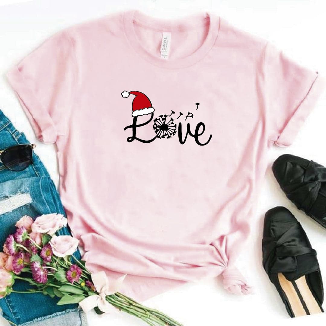 Camisa estampada  tipo T-shirt (Navidad) Love diente de león  Con Gorrito Navideño — foto 6
