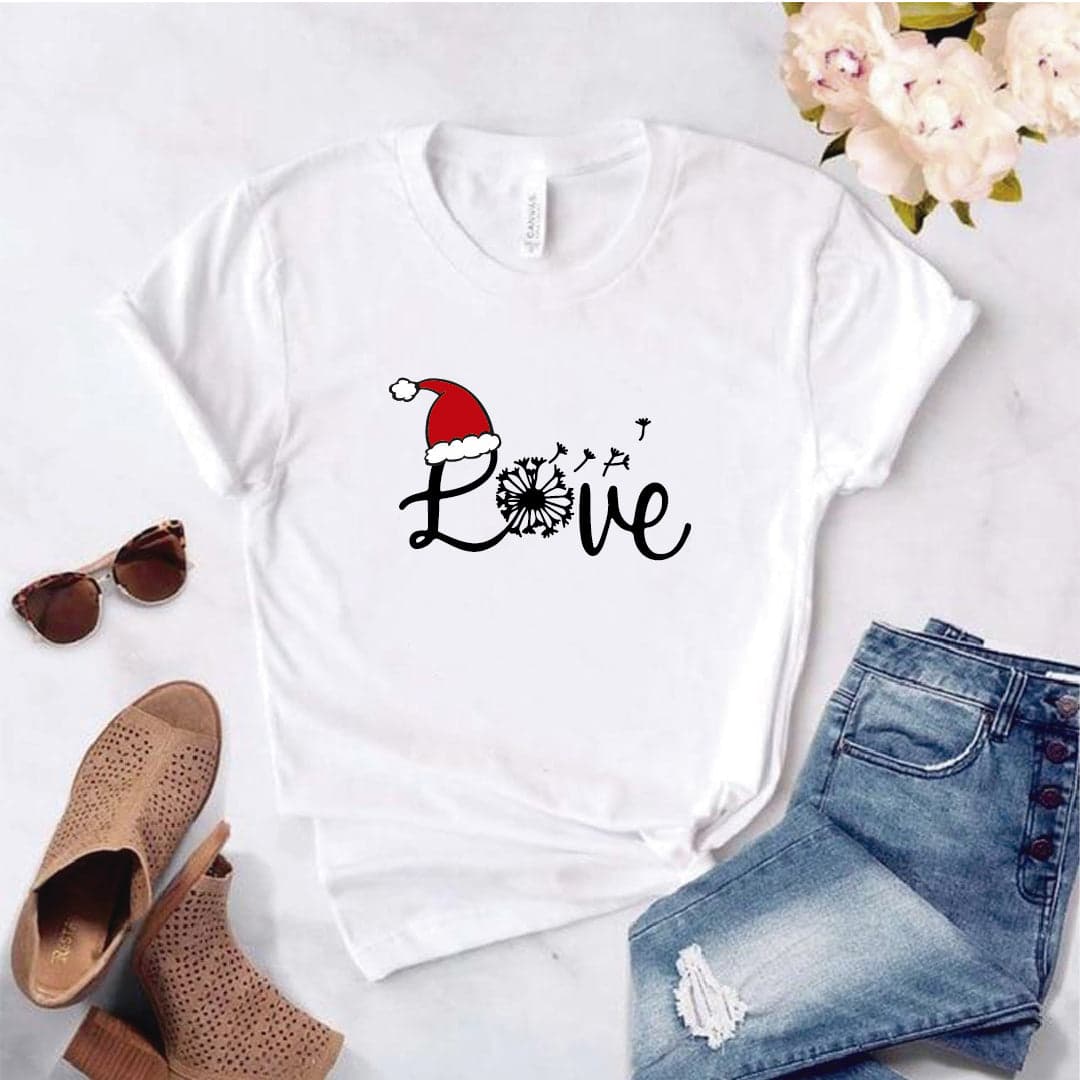 Camisa estampada  tipo T-shirt (Navidad) Love diente de león  Con Gorrito Navideño — foto 8
