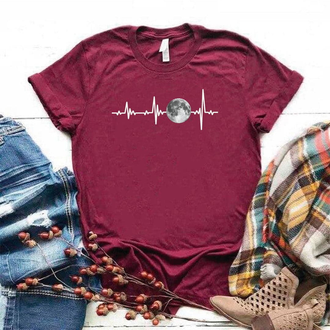 Camisa estampada en algodon para mujer tipo T- shirt electrocardiograma con la luna — foto 2