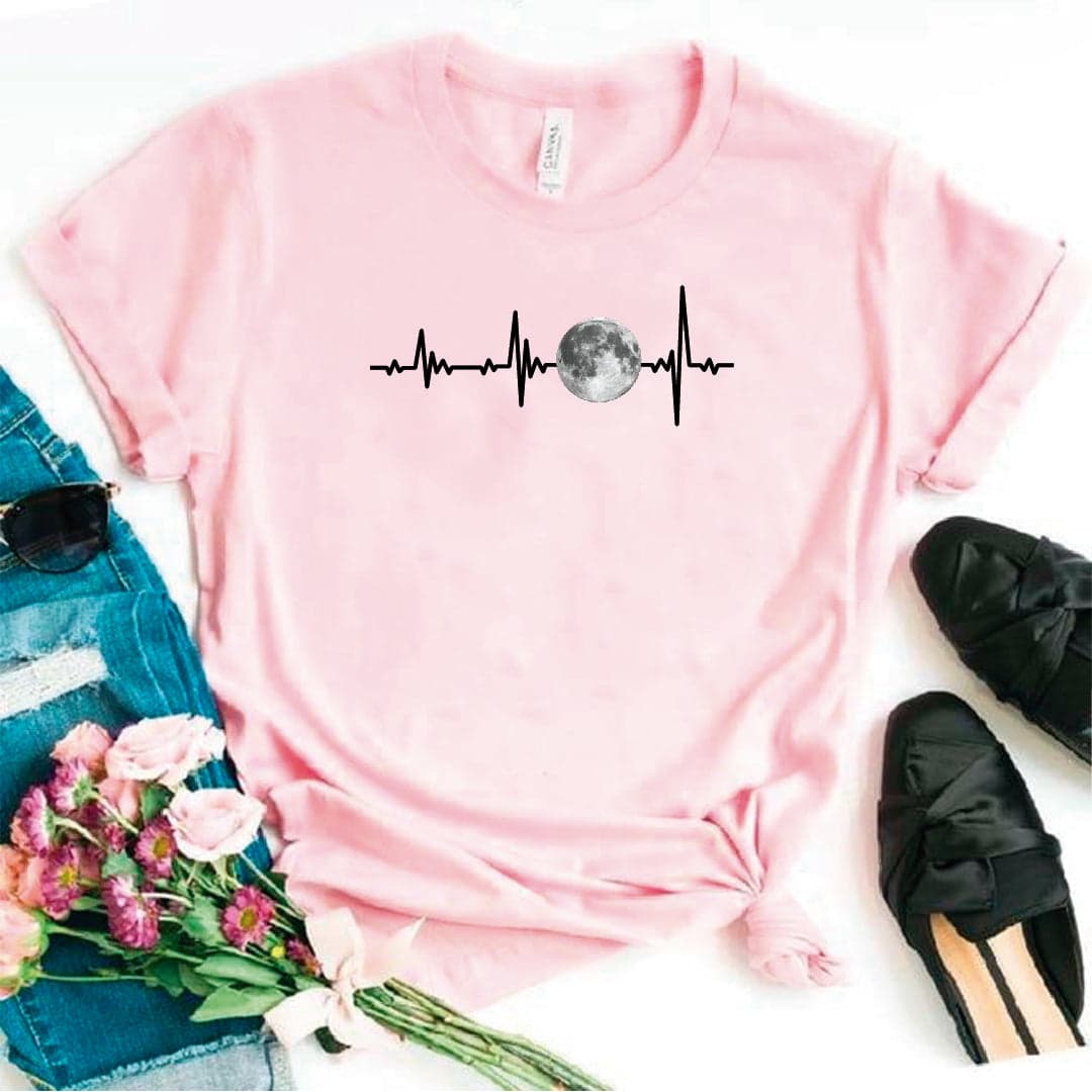 Camisa estampada en algodon para mujer tipo T- shirt electrocardiograma con la luna — foto 5