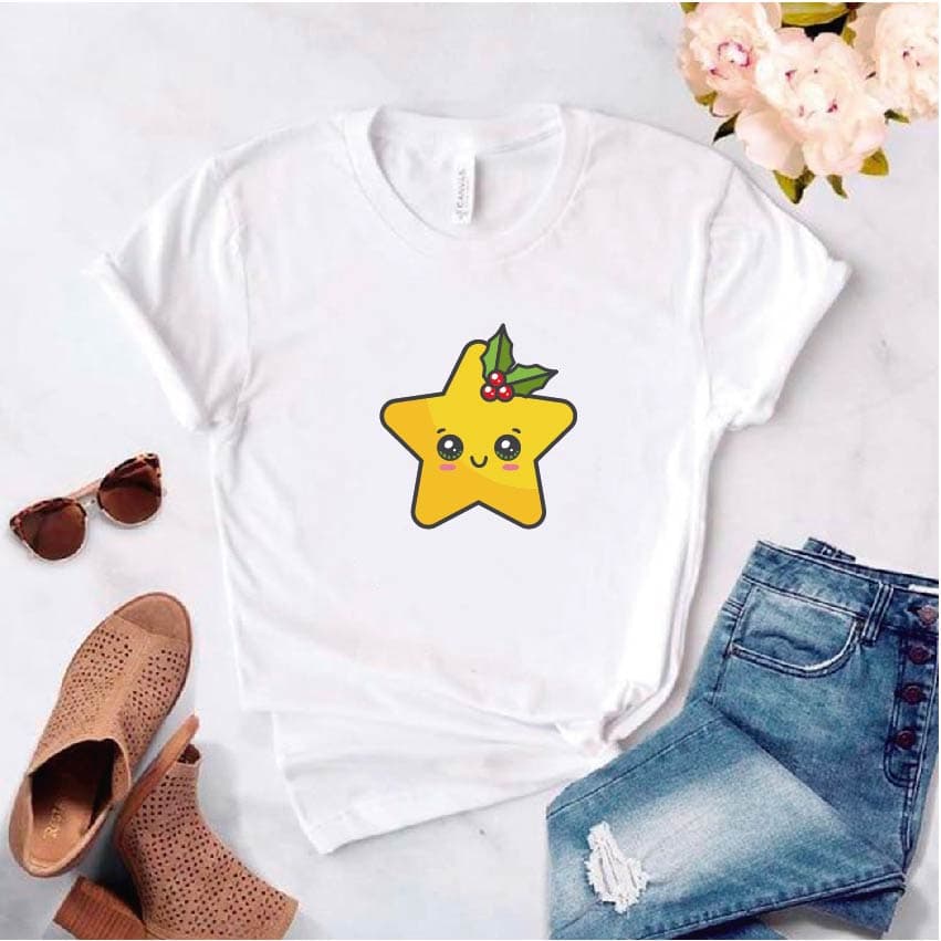 Camisa estampada tipo T-shirt de polialgodon (navidad) estrella feliz — foto 1