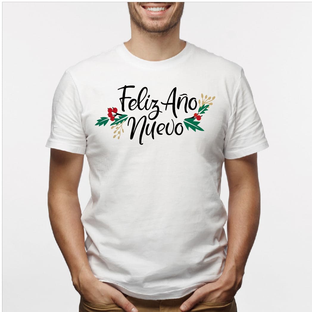 Camisa estampada para hombre  tipo T-shirt (NAVIDAD) feliz año nuevo con hojas — foto 7