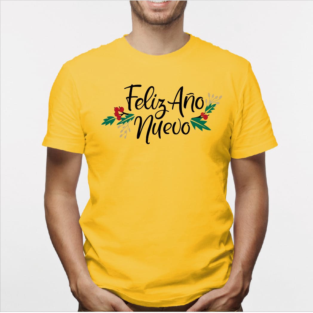 Camisa estampada para hombre  tipo T-shirt (NAVIDAD) feliz año nuevo con hojas — foto 1