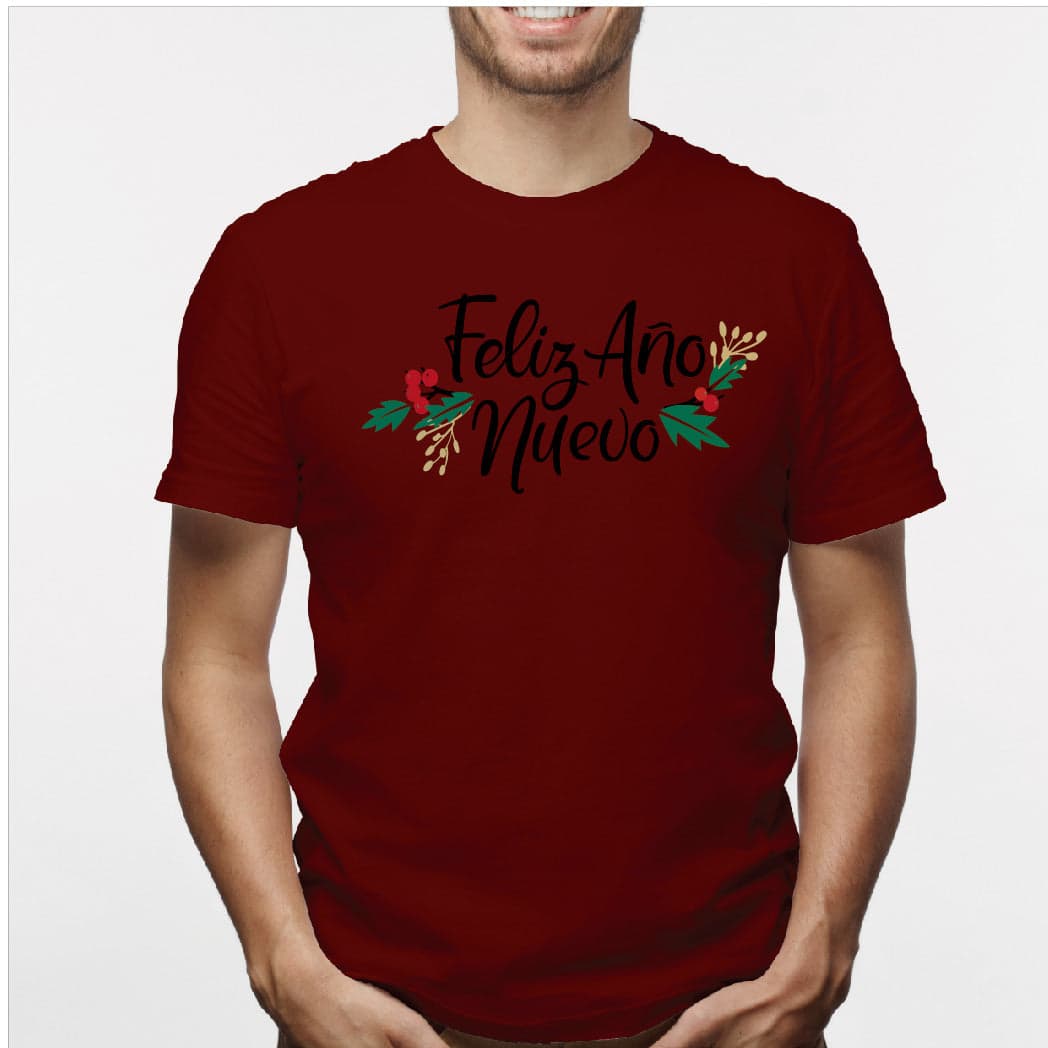 Camisa estampada para hombre  tipo T-shirt (NAVIDAD) feliz año nuevo con hojas — foto 2