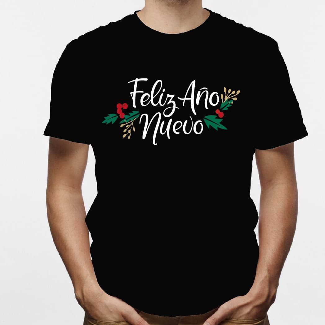 Camisa estampada para hombre  tipo T-shirt (NAVIDAD) feliz año nuevo con hojas — foto 5