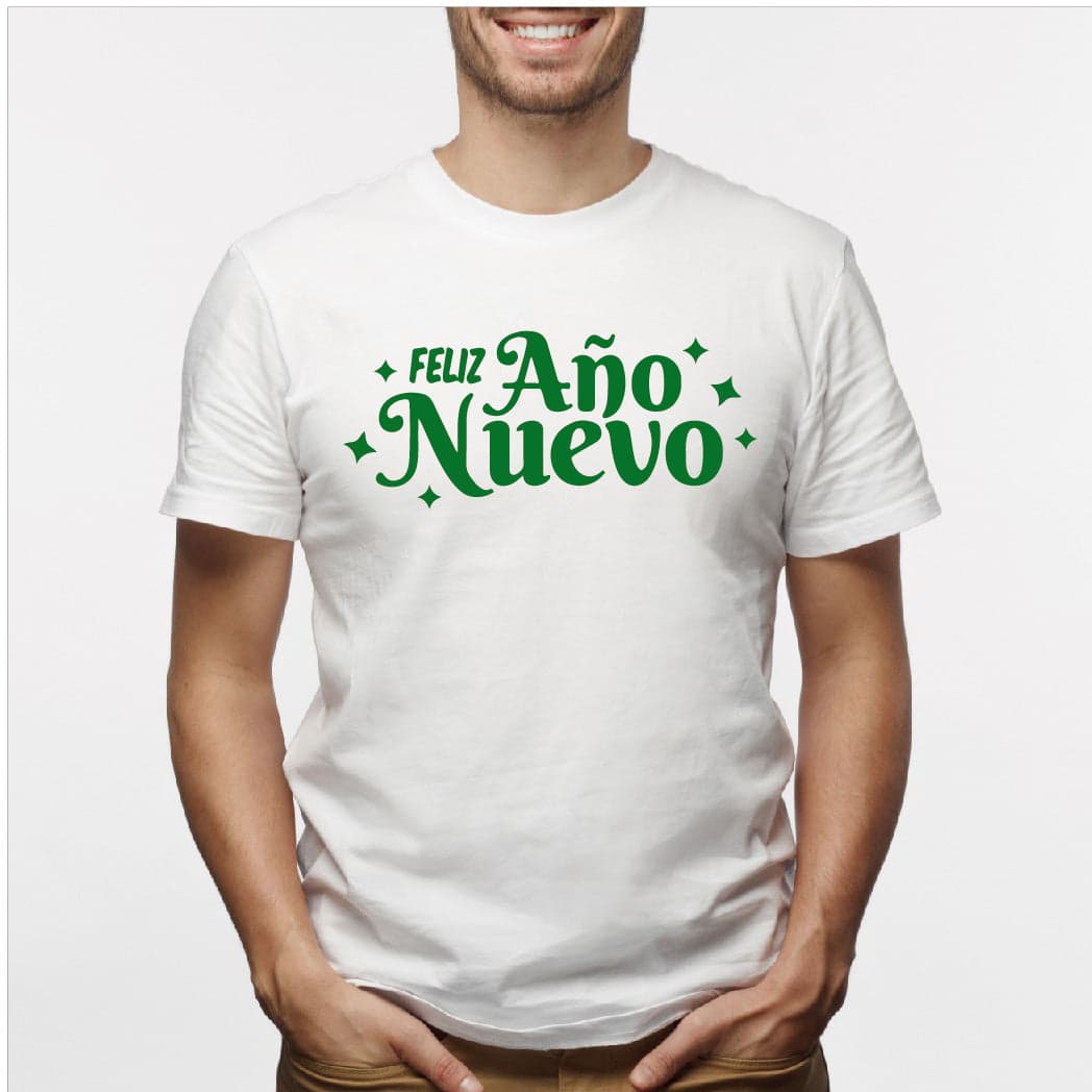 Camisa estampada para hombre  tipo T-shirt (NAVIDAD) feliz año nuevo en verde — foto 3