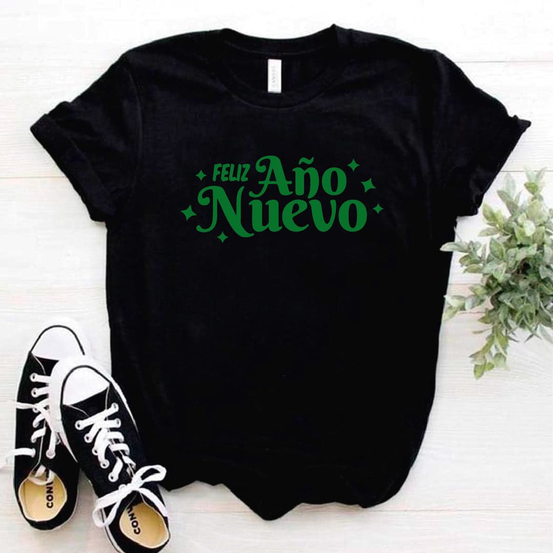 Camisa estampada  tipo T-shirt (navidad) feliz año nuevo en verde — foto 5