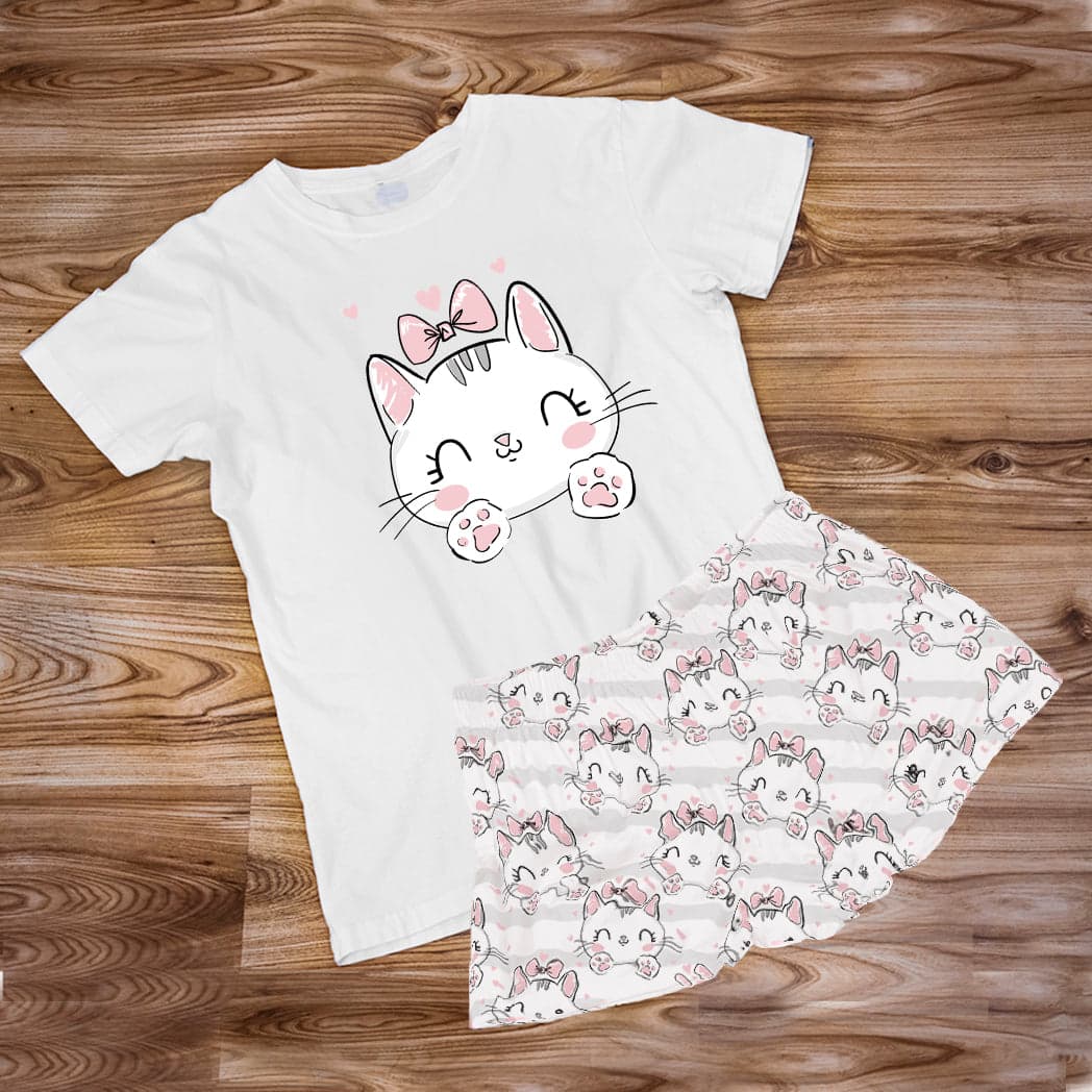 Pijama Estampada en poli algodón de Short gatica moño — foto 1