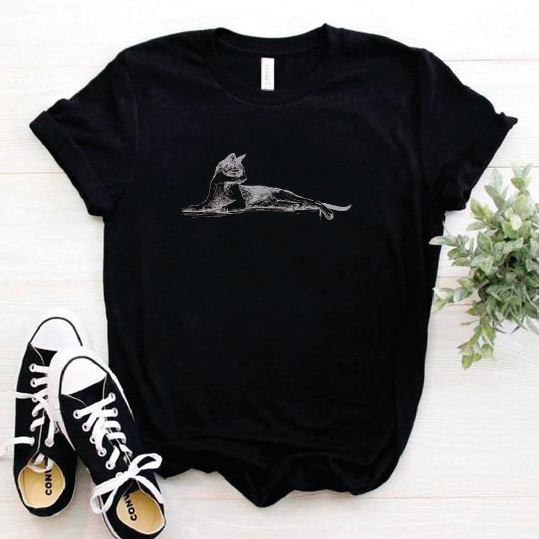 Camisa estampada en algodon para mujer tipo T- shirt gato acostado — foto 3