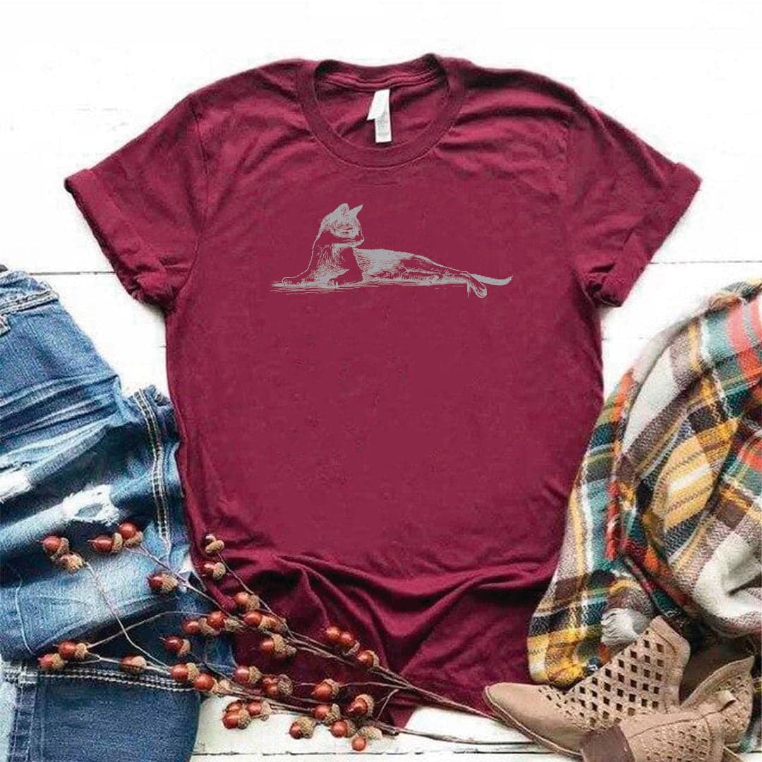 Camisa estampada en algodon para mujer tipo T- shirt gato acostado — foto 4
