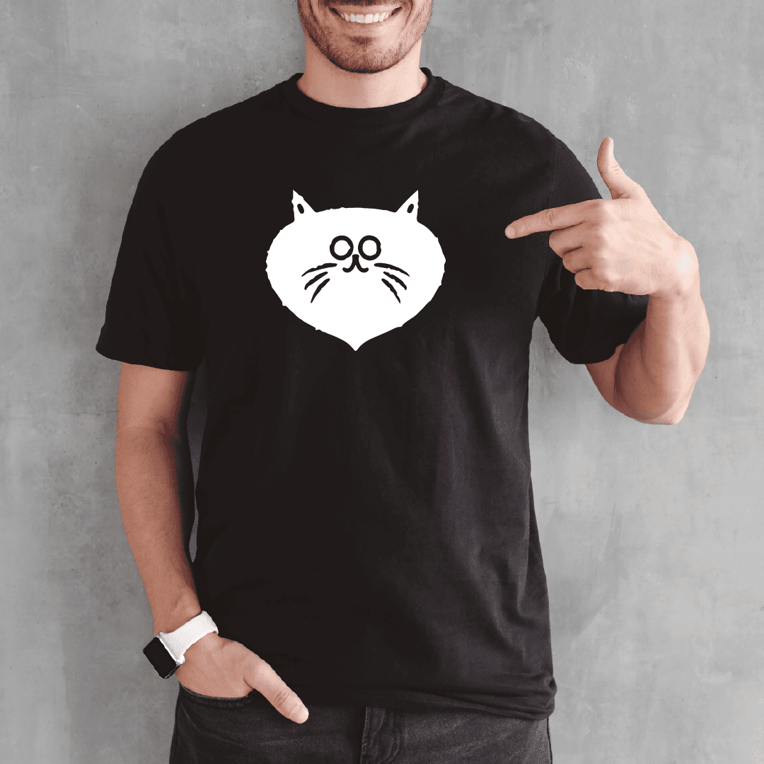 Camisa estampada para hombre  tipo T-shirt Gato cara Redonda asustado — foto 3