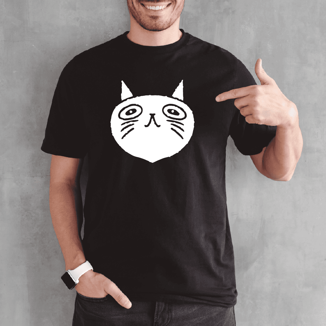 Camisa estampada para hombre  tipo T-shirt Gato cara Redonda ojo grandes — foto 3