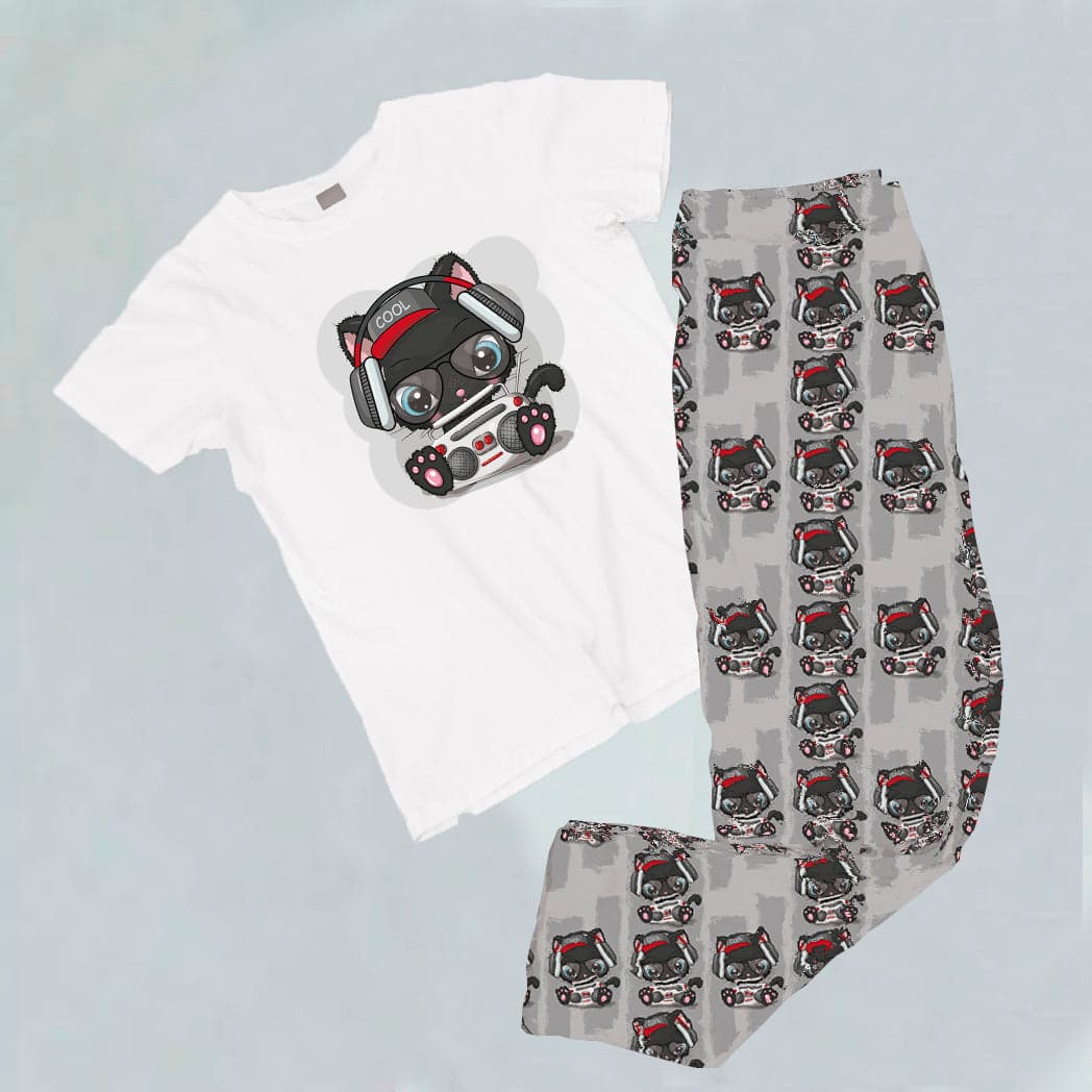 Pijama estampada de pantalón Largo gato negro musica — foto 1