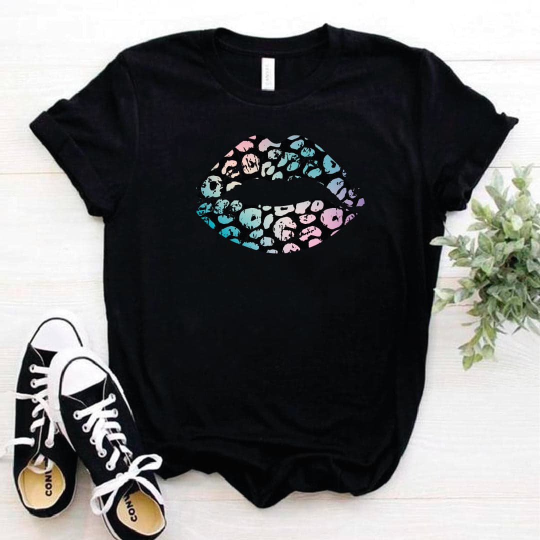 Camisa estampada en algodon para mujer tipo T- shirt labios azul y rosado — foto 5
