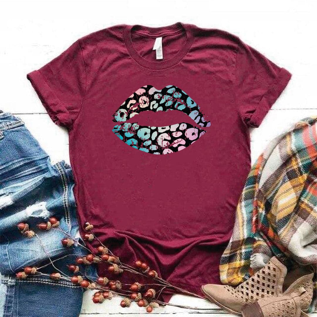 Camisa estampada en algodon para mujer tipo T- shirt labios azul y rosado — foto 6