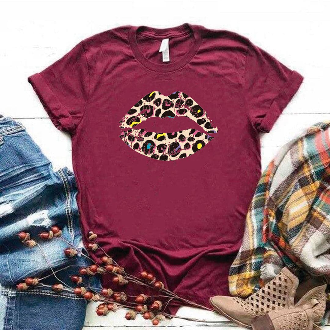 Camisa estampada en algodon para mujer tipo T- shirt labios rosado y negro — foto 2