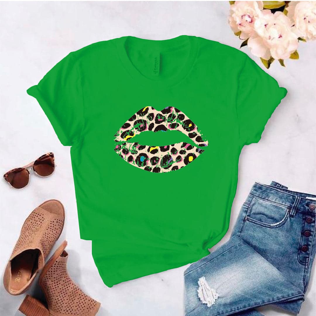 Camisa estampada en algodon para mujer tipo T- shirt labios rosado y negro — foto 3