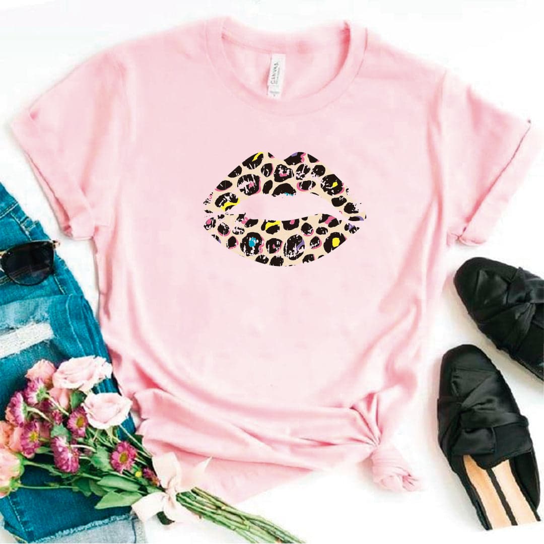 Camisa estampada en algodon para mujer tipo T- shirt labios rosado y negro — foto 5