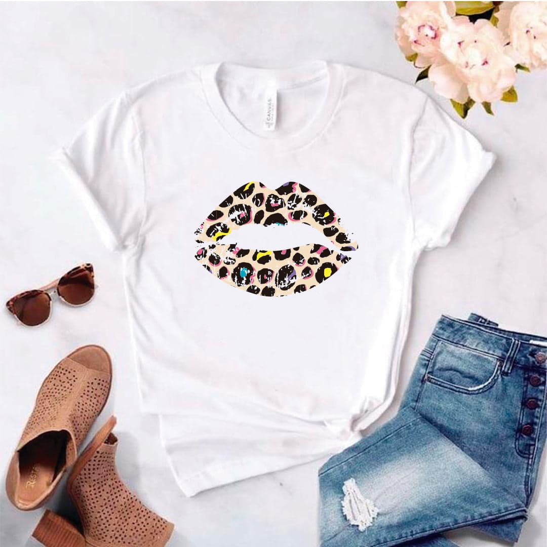 Camisa estampada en algodon para mujer tipo T- shirt labios rosado y negro — foto 7