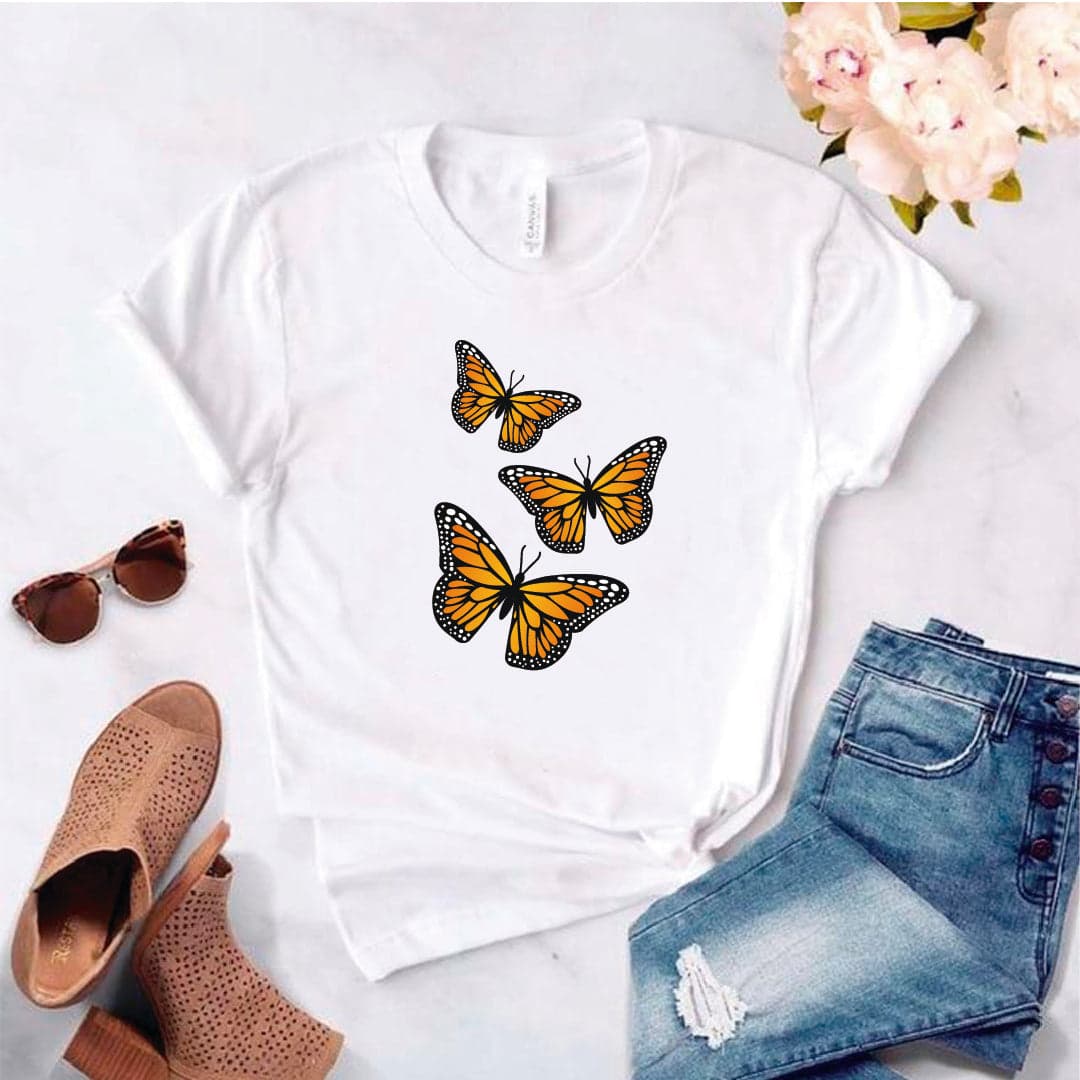 Camisa estampada en algodon para mujer tipo T- shirt mariposas — foto 2