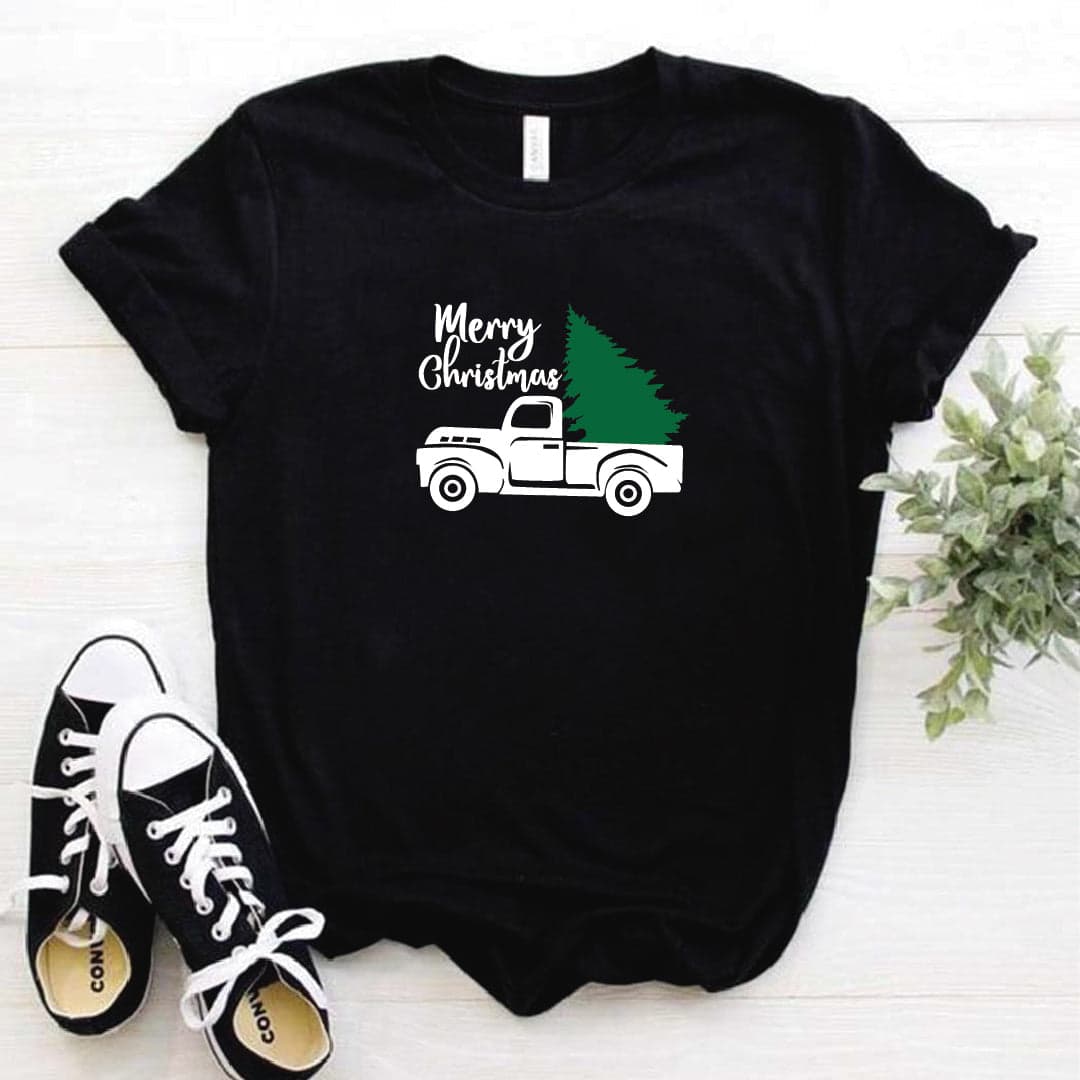 Camisa estampada  tipo T-shirt Merry Christmas Árbol en camión — foto 2