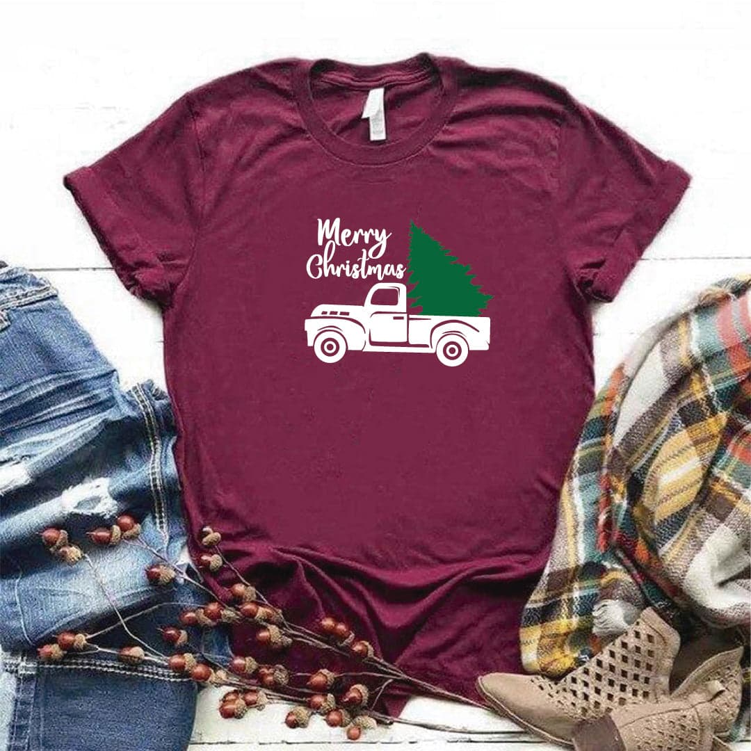 Camisa estampada  tipo T-shirt Merry Christmas Árbol en camión — foto 7