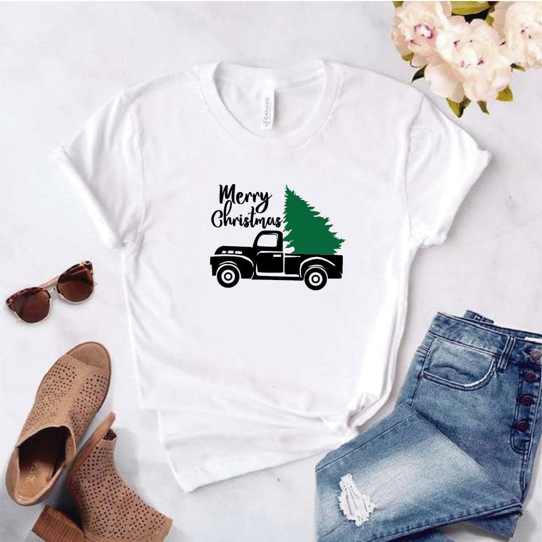 Camisa estampada  tipo T-shirt Merry Christmas Árbol en camión — foto 5