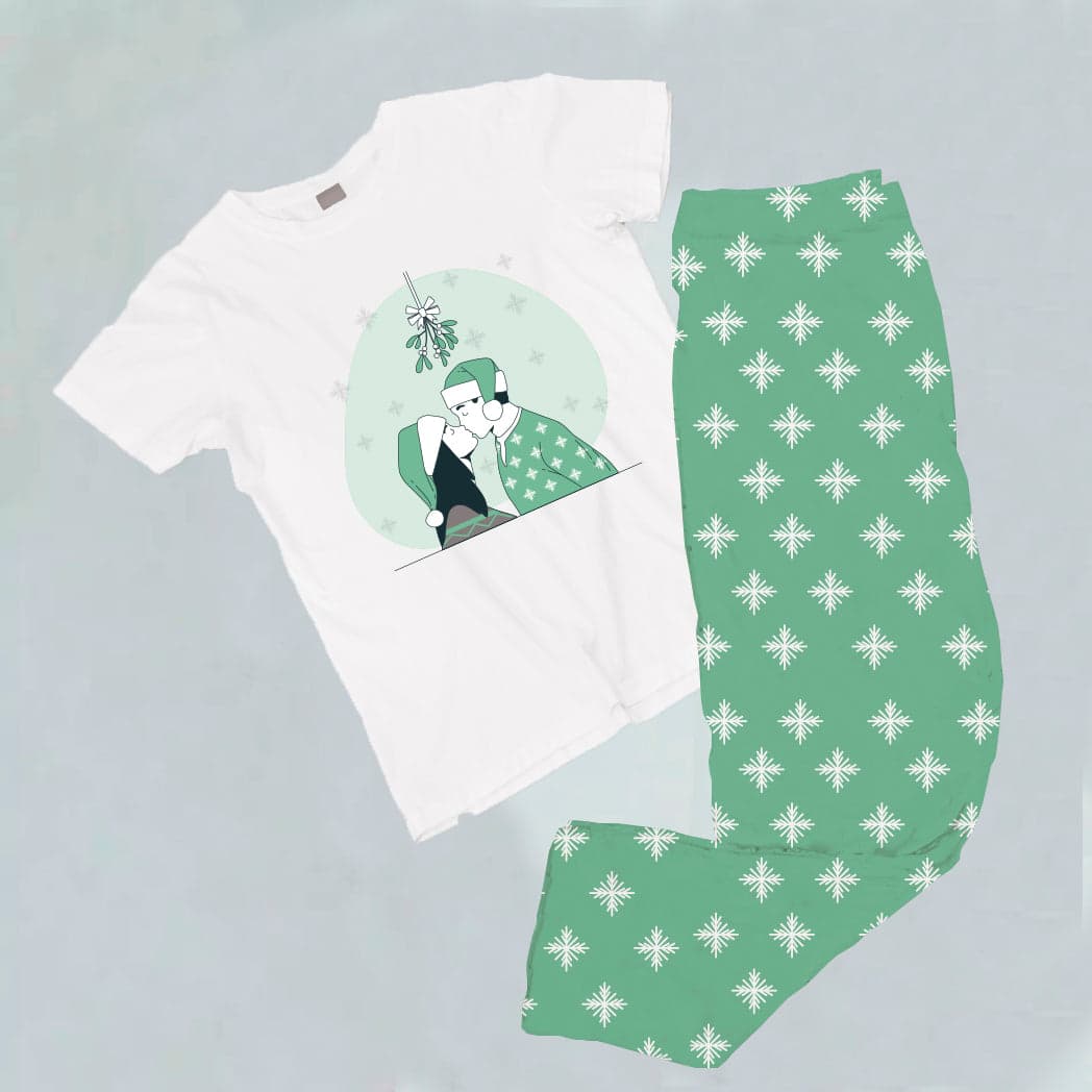 Pijama estampada de pantalón Largo Pareja navidad beso — foto 1