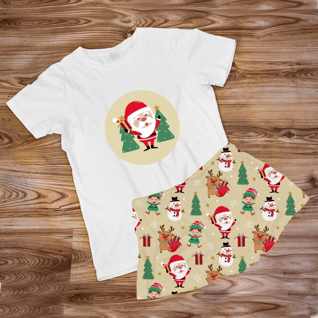 Pijama Estampada en poli algodón de Short Papa Noel árbol regalo — foto 1