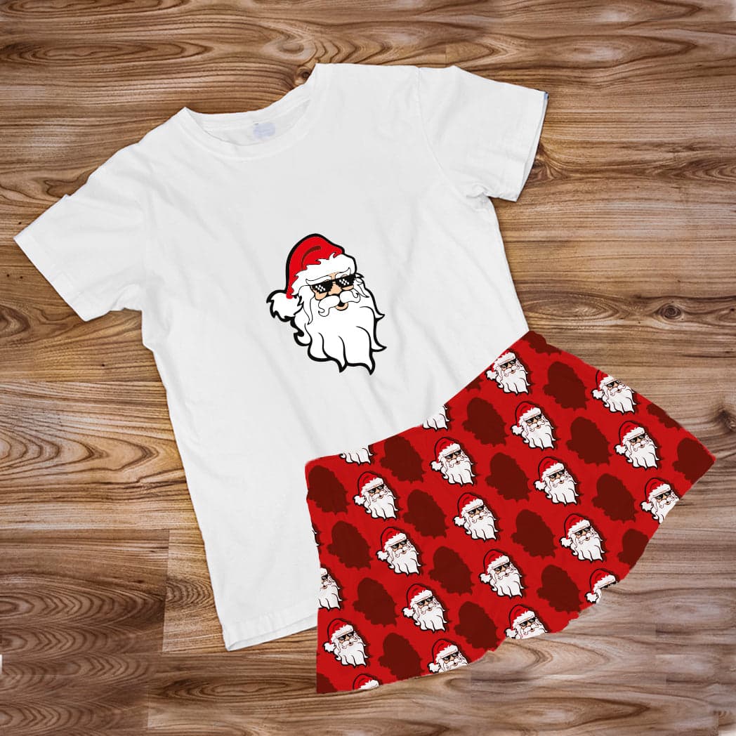 Pijama Estampada en poli algodón de Short  (Navidad) papá noel cool con gafas — foto 1
