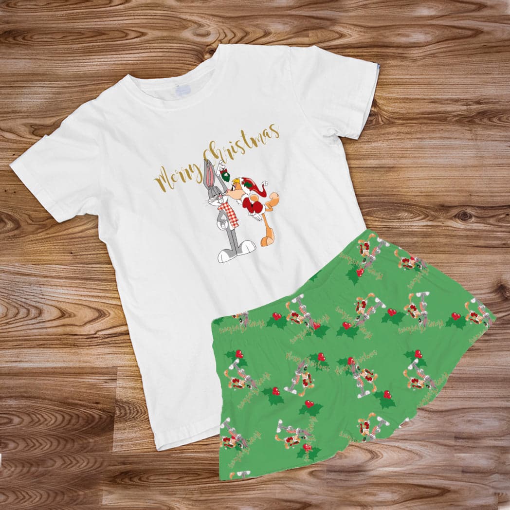 Pijama Estampada en poli algodón de Short  Largo Bugs Bunny  y Lola Navideña — foto 1