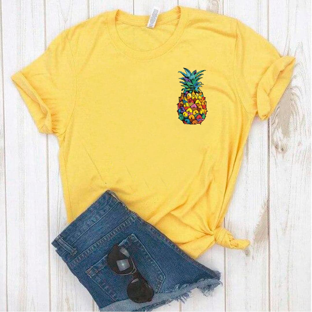 Camisa estampada en algodon para mujer tipo T- shirt pineapple de bolsillo — foto 3