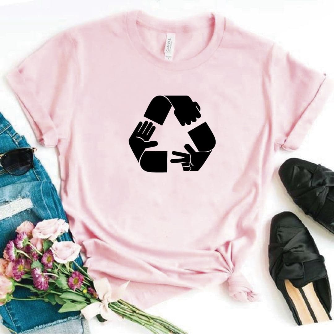 Camisa estampada  tipo T-shirt Piedra papel o tijera (simbolo reciclaje) — foto 4