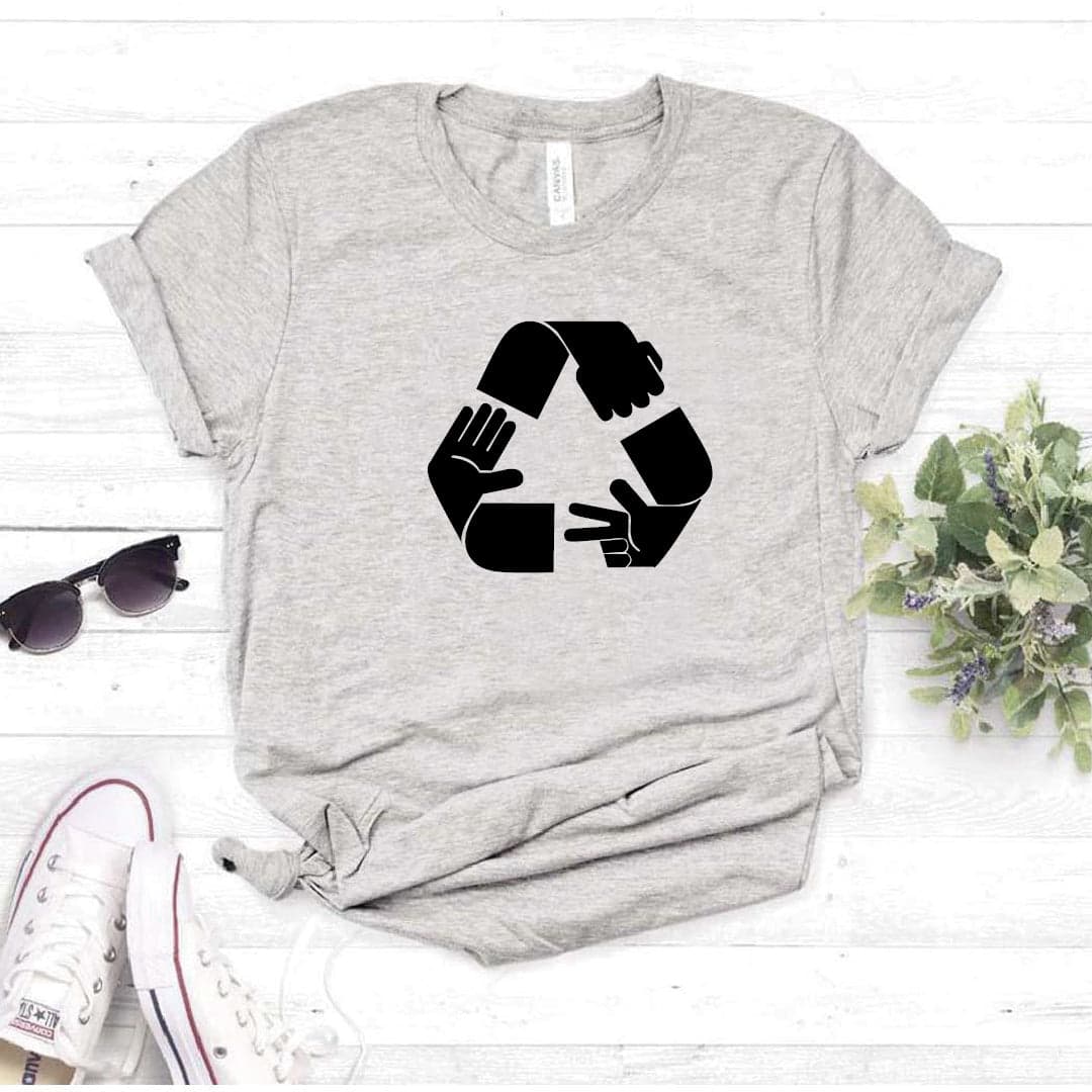 Camisa estampada  tipo T-shirt Piedra papel o tijera (simbolo reciclaje) — foto 5
