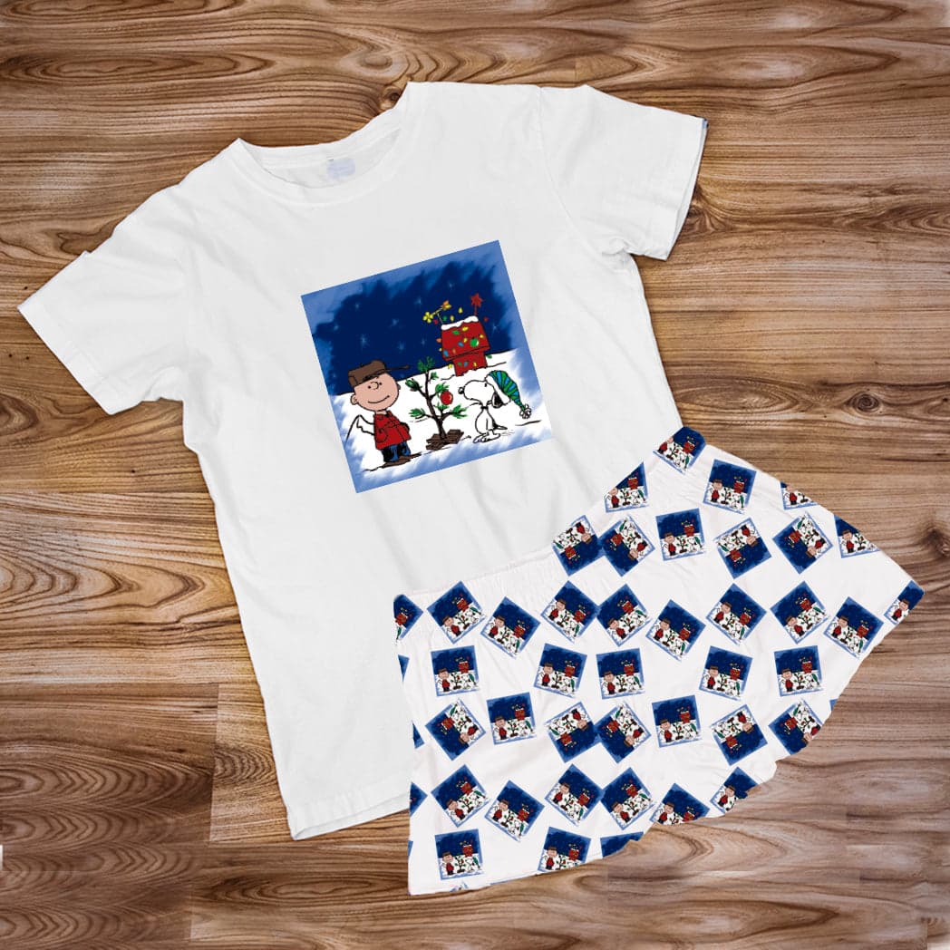 Pijama Estampada en poli algodón de Short  Largo Snoopy y Charlie Brown Navidad — foto 1