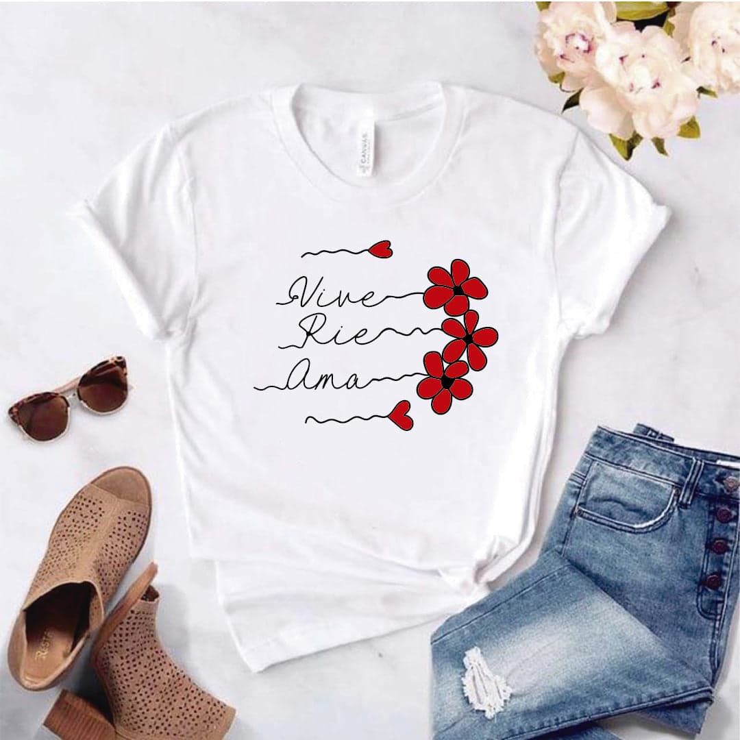 Camisa estampada  tipo T-shirt  VIVE RIE AMA — foto 1
