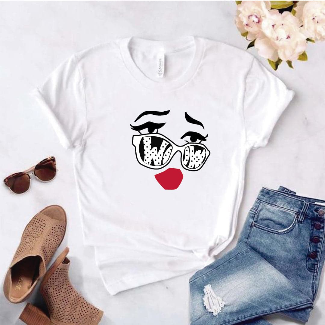 Camisa estampada  tipo T-shirt  de polialgodon WOW LENTES DAMA — foto 1