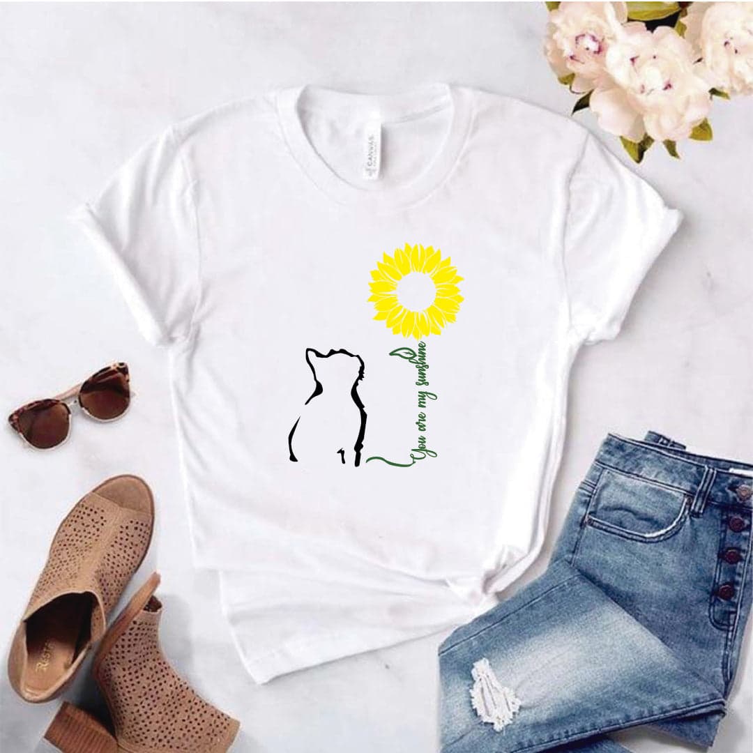 Camisa estampada  tipo T-shirt You are my sunshine gato girasol (Gato) — foto 8