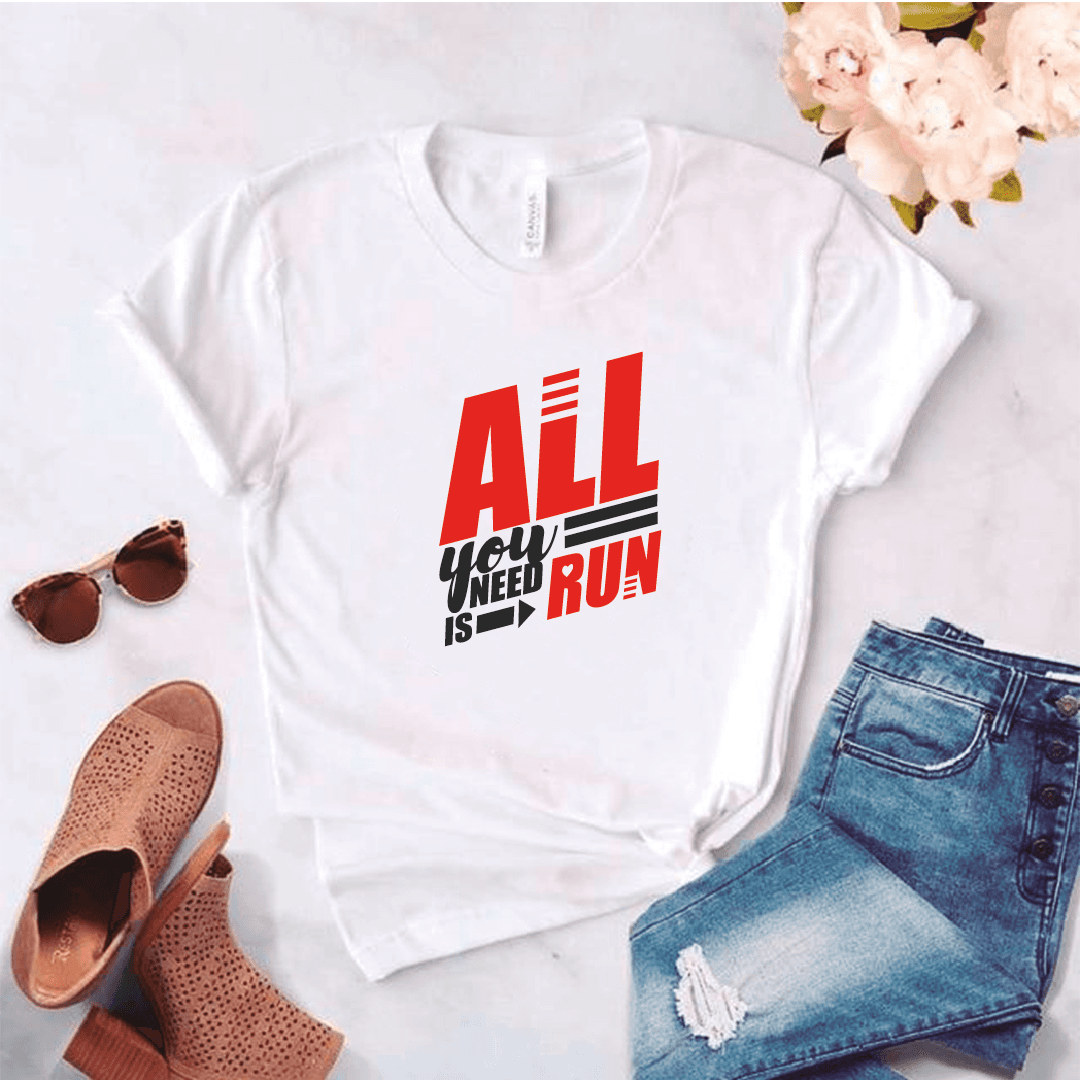 Camiseta estampada tipo T-shirt ALL YOU NEED IS RUN (FITNESS) (DAMA) — foto 3